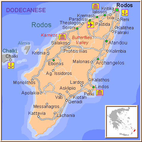 Tsambika map Rhodes